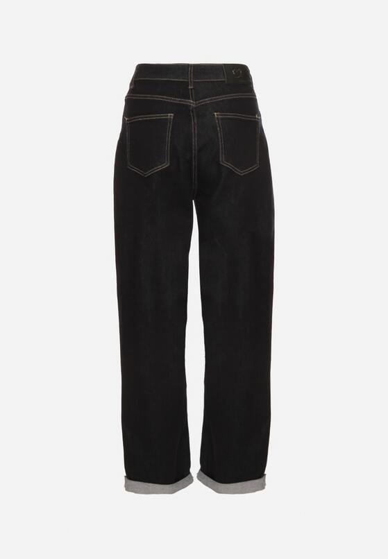 Niebieskie Jeansy o Kroju Straight z Wysokim Stanem Hippiene 7