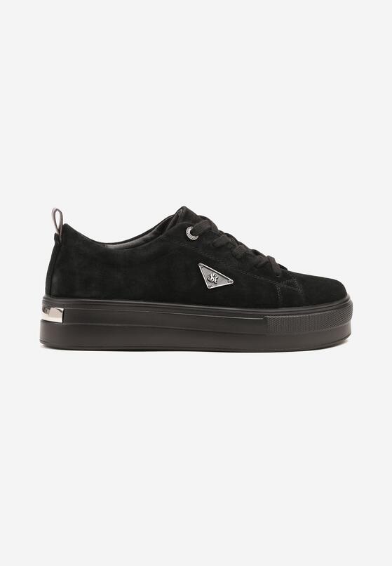 Czarne Zamszowe Sneakersy na Grubej Podeszwie z Metaliczną Ozdobą Messle 4