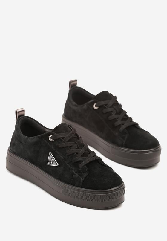 Czarne Zamszowe Sneakersy na Grubej Podeszwie z Metaliczną Ozdobą Messle 5