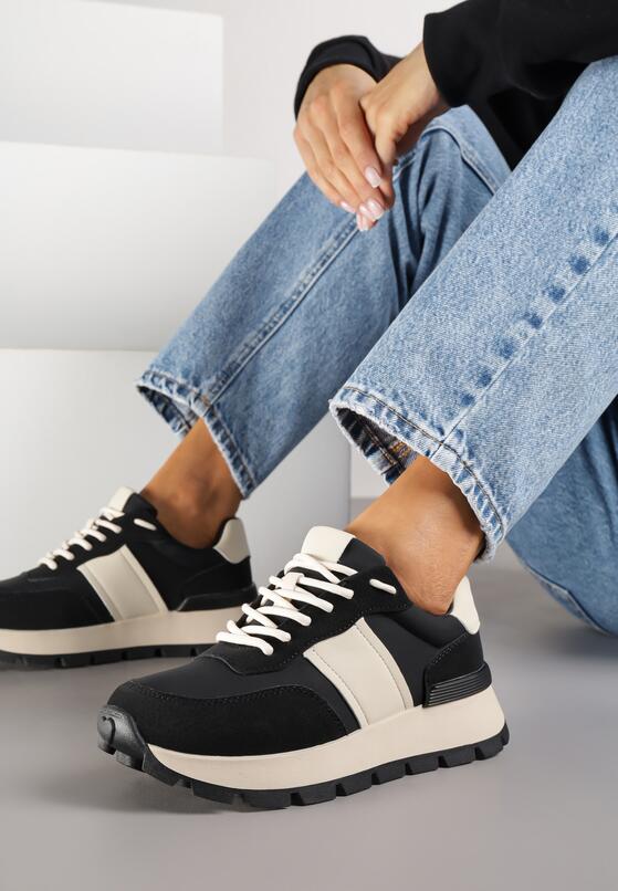 Czarno-Beżowe Sneakersy na Grubej Podeszwie Ellitte 2