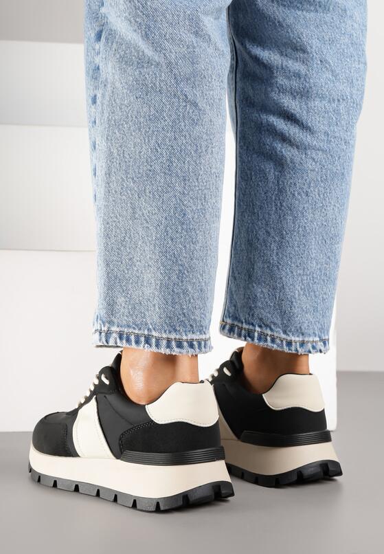 Czarno-Beżowe Sneakersy na Grubej Podeszwie Ellitte 3