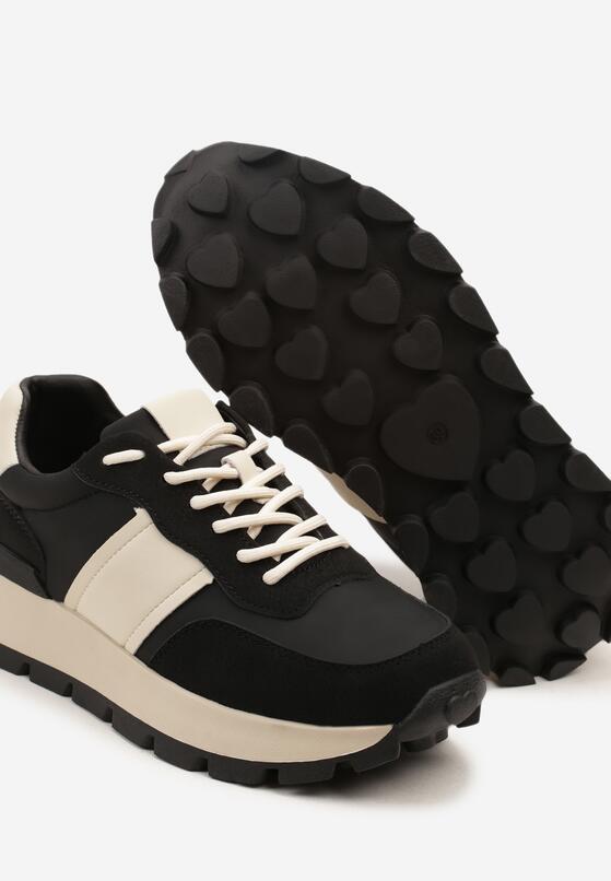 Czarno-Beżowe Sneakersy na Grubej Podeszwie Ellitte 6