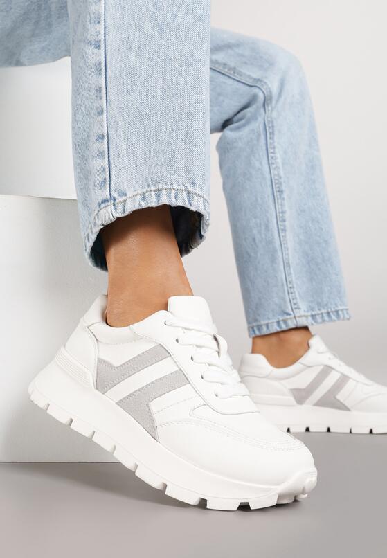 Biało-Szare Sneakersy z Ozdobnymi Przeszyciami Alentia 2