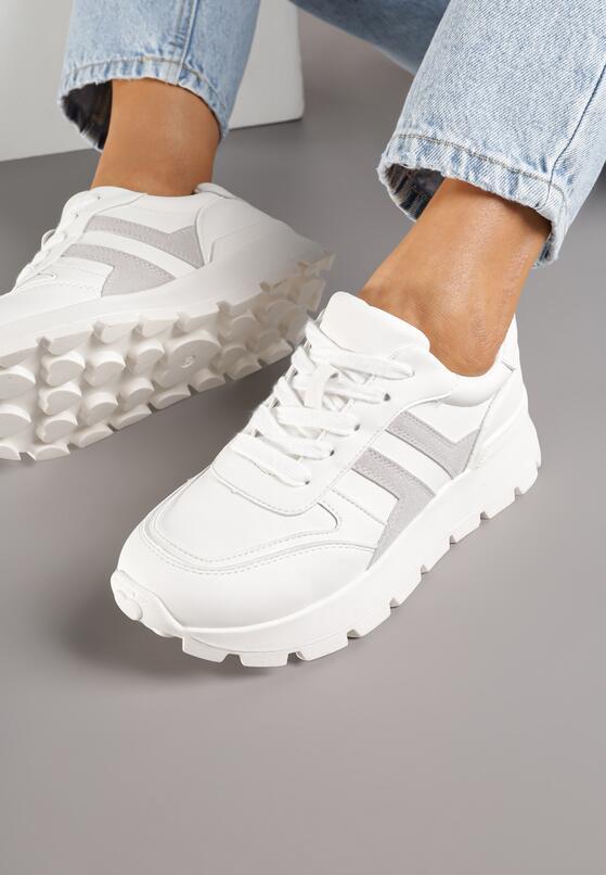 Biało-Szare Sneakersy z Ozdobnymi Przeszyciami Alentia 3