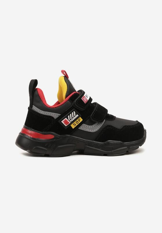 Czarno-Czerwone Buty Sportowe Sneakersy ze Skórzaną Wkładką i Zapięciem na Rzep Yvarise 1