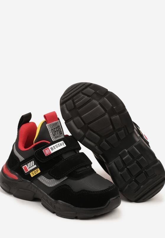 Czarno-Czerwone Buty Sportowe Sneakersy ze Skórzaną Wkładką i Zapięciem na Rzep Yvarise 3