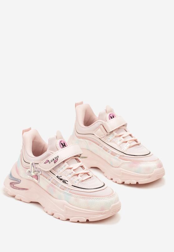 Różowe Buty Sportowe Sneakersy ze Skórzaną Wkładką i Zapięciem na Rzep Pirellie 2