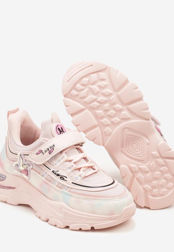 Różowe Buty Sportowe Sneakersy ze Skórzaną Wkładką i Zapięciem na Rzep Pirellie 3