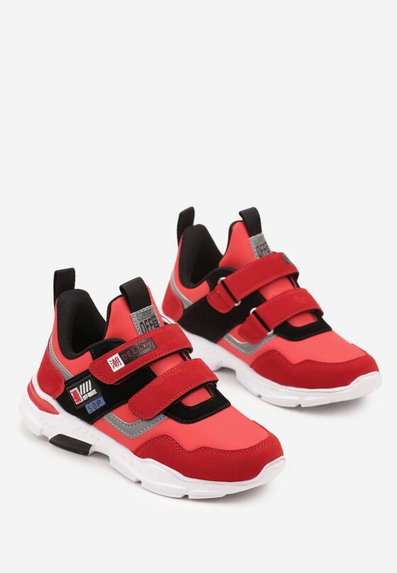 Czerwono-Czarne Buty Sportowe Sneakersy ze Skórzaną Wkładką i Ozdobami Riloreia 2