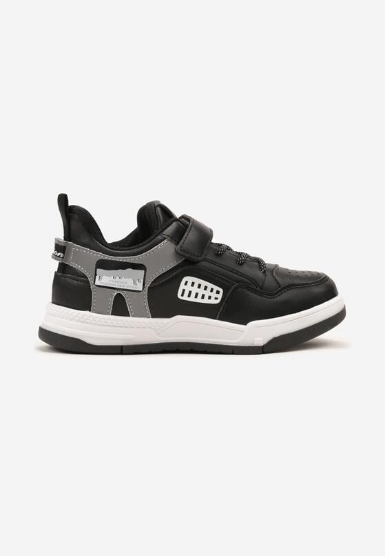 Czarno-Białe Buty Sportowe Sneakersy ze Skórzaną Wkładką Aplikacją i Perforacją Fonelio 1