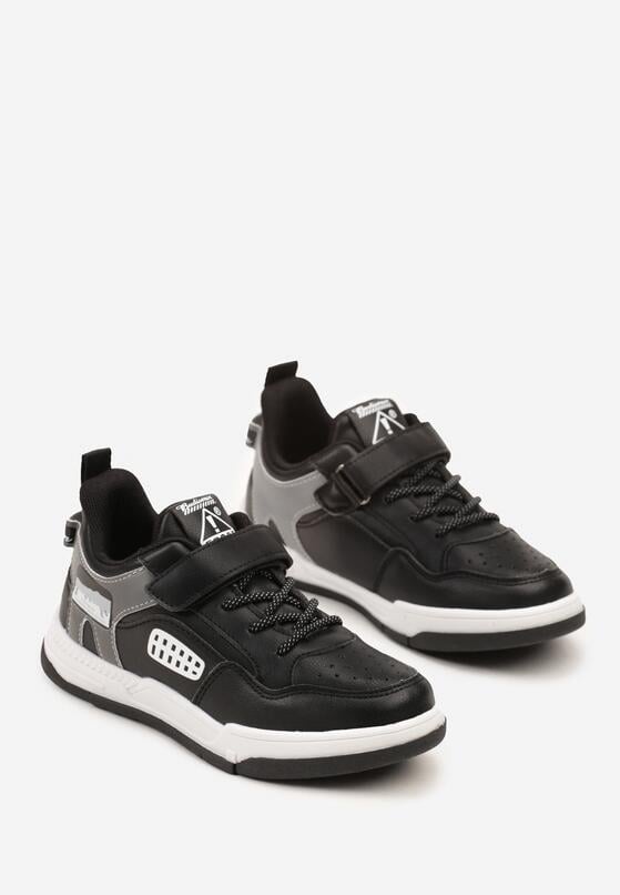 Czarno-Białe Buty Sportowe Sneakersy ze Skórzaną Wkładką Aplikacją i Perforacją Fonelio 2
