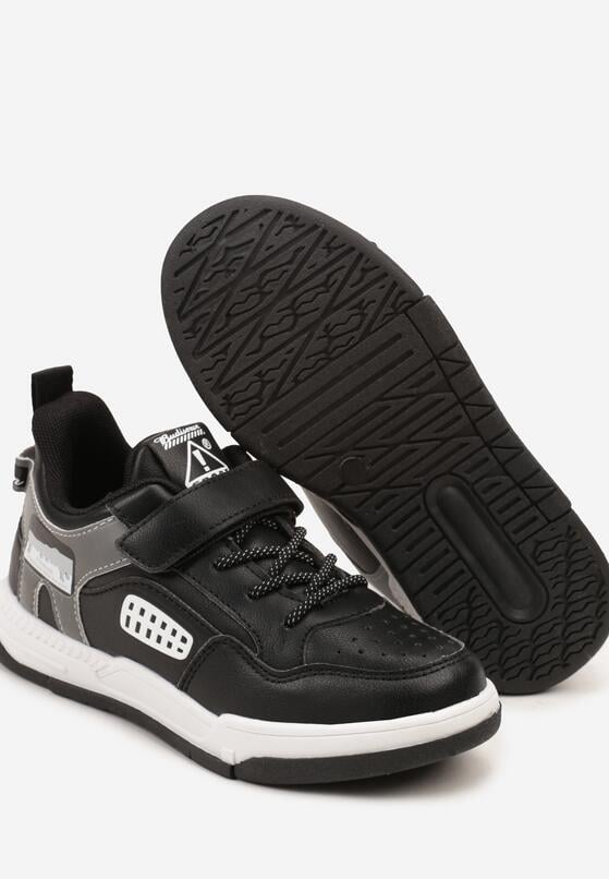 Czarno-Białe Buty Sportowe Sneakersy ze Skórzaną Wkładką Aplikacją i Perforacją Fonelio 3