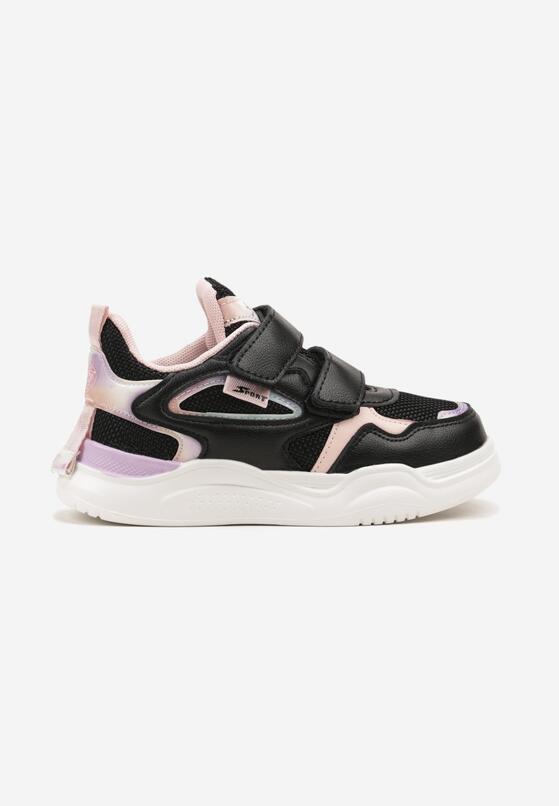 Czarno-Różowe Buty Sportowe Sneakersy Ozdobione Tłoczonym Wzorem Idanirre 1