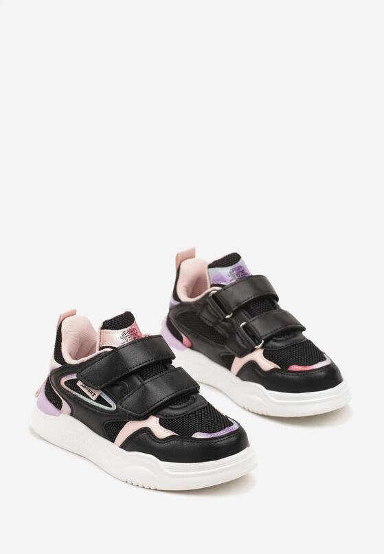 Czarno-Różowe Buty Sportowe Sneakersy Ozdobione Tłoczonym Wzorem Idanirre 2