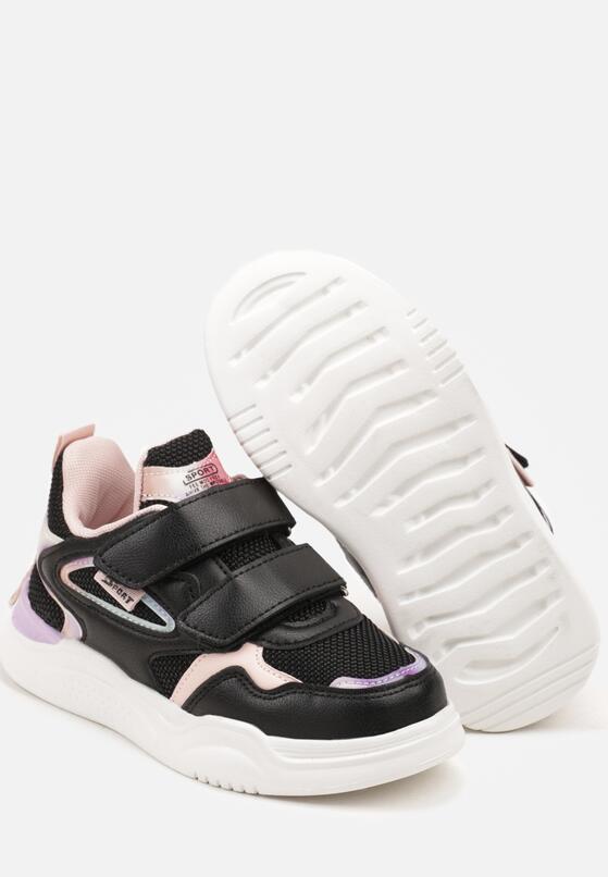 Czarno-Różowe Buty Sportowe Sneakersy Ozdobione Tłoczonym Wzorem Idanirre 3
