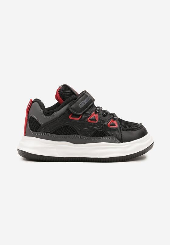 Czarno-Czerwone Buty Sportowe Sneakersy na Rzep ze Skórzaną Wkładką Falinea 1