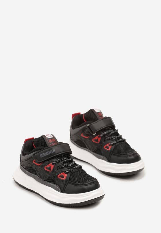 Czarno-Czerwone Buty Sportowe Sneakersy na Rzep ze Skórzaną Wkładką Falinea 2