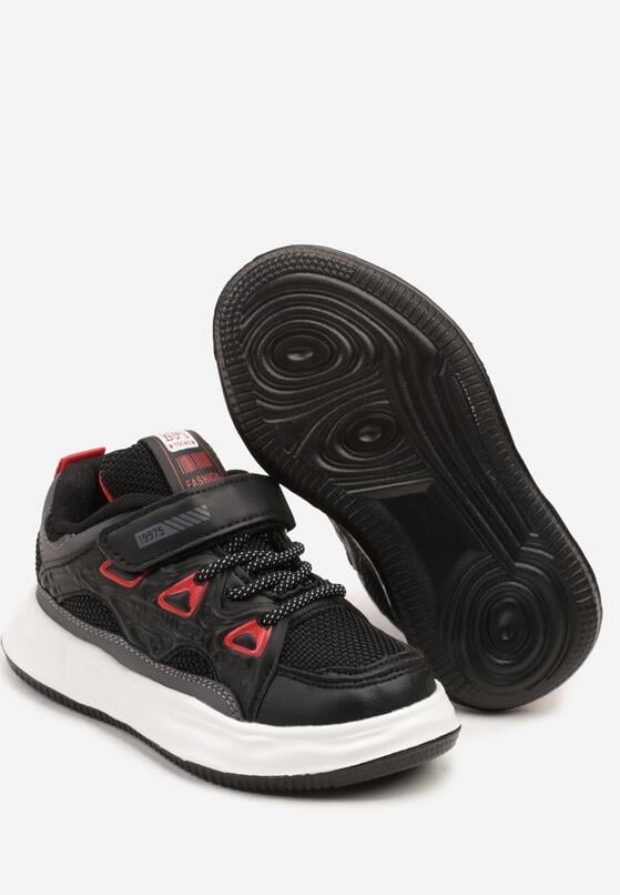 Czarno-Czerwone Buty Sportowe Sneakersy na Rzep ze Skórzaną Wkładką Falinea 3