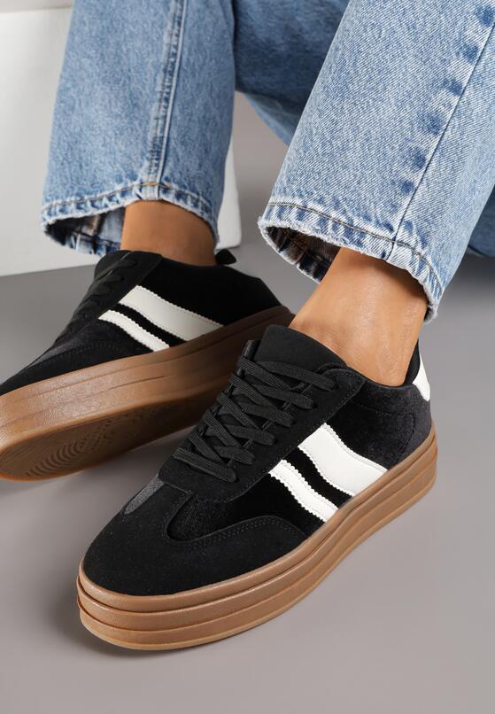 Czarne Sneakersy w Stylu Klasycznych Tenisówek na Grubej Podeszwie Tuluvia 3