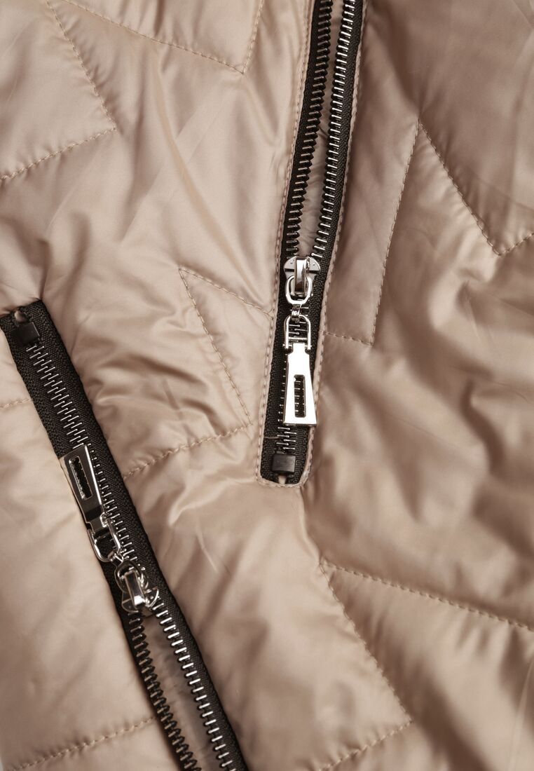 Beżowa Pikowana Kurtka Ozdobiona Pikowaniem z Odpinanym Kapturem Falerosa 8