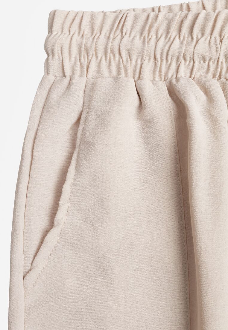 Beżowe Spodnie z Wiskozą o Szerokim Kroju ze Ściągaczem w Talii Lavirre 8
