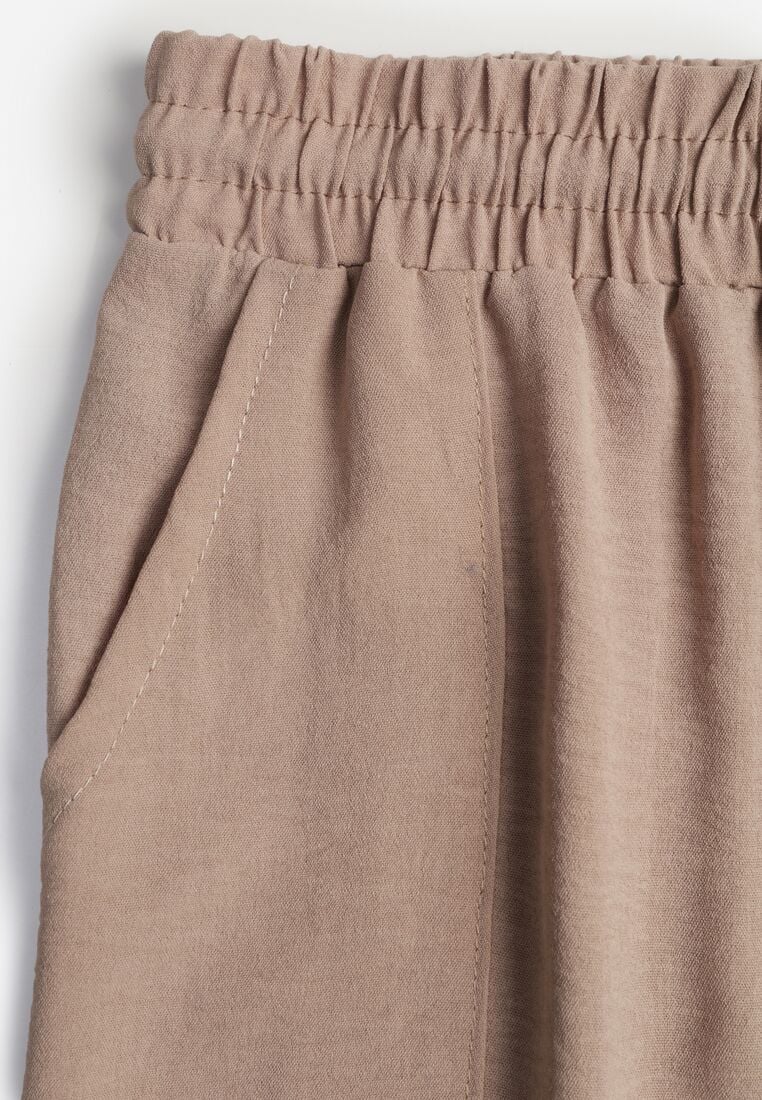 Ciemnobeżowe Spodnie z Wiskozą o Szerokim Kroju ze Ściągaczem w Talii Lavirre 8
