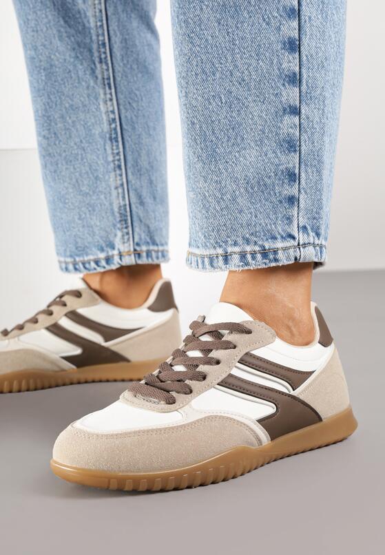 Ciemnobeżowe Sneakersy w Stylu Tenisówek Ozdobione Geometrycznym Wzorem Fesilia 3