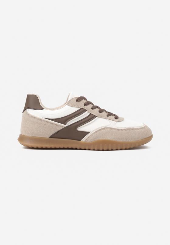 Ciemnobeżowe Sneakersy w Stylu Tenisówek Ozdobione Geometrycznym Wzorem Fesilia 4