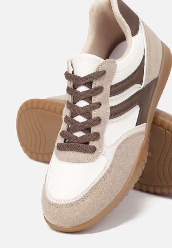 Ciemnobeżowe Sneakersy w Stylu Tenisówek Ozdobione Geometrycznym Wzorem Fesilia 6