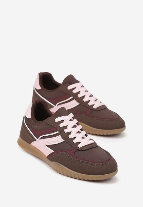 Brązowe Sneakersy w Stylu Tenisówek Ozdobione Geometrycznym Wzorem Fesilia 5