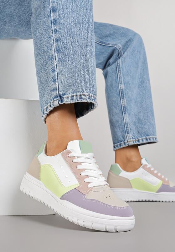 Fioletowe Sneakersy z Geometrycznym Wzorem i Perforacją Idellie 1