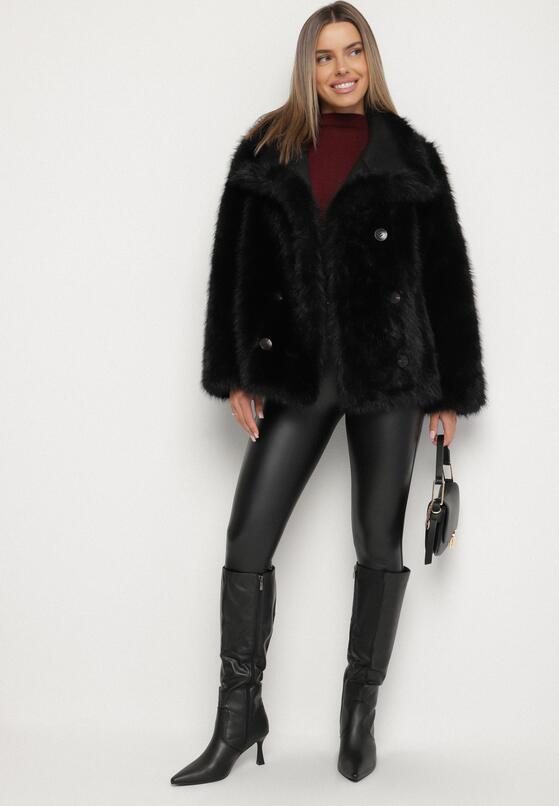 Czarna Kurtka w Stylu Biker z Futerkiem Aflita 2