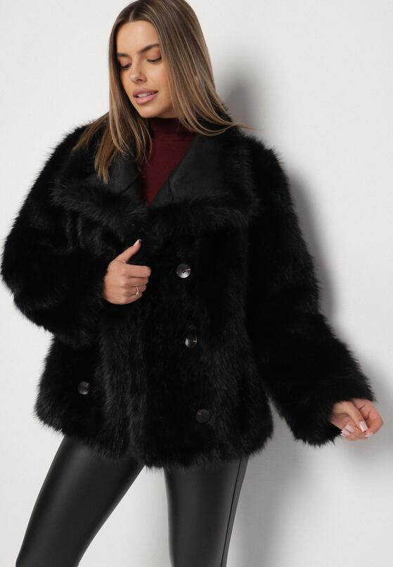 Czarna Kurtka w Stylu Biker z Futerkiem Aflita 4