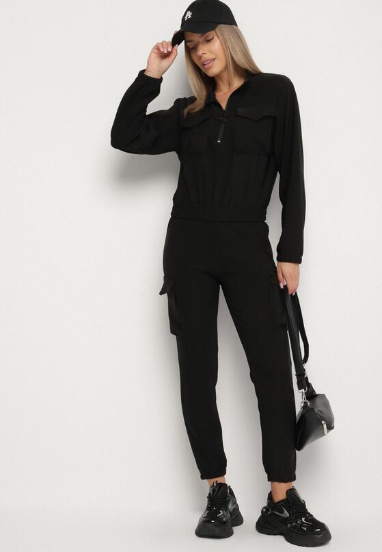 Czarny Komplet Dresowy w Stylu Cargo Bluza na Suwak i Joggery Sitene 2