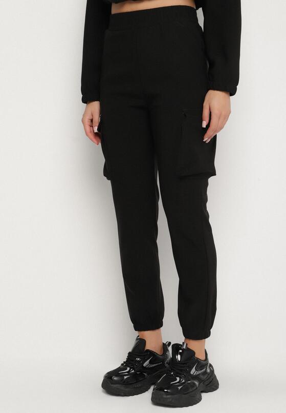 Czarny Komplet Dresowy w Stylu Cargo Bluza na Suwak i Joggery Sitene 4