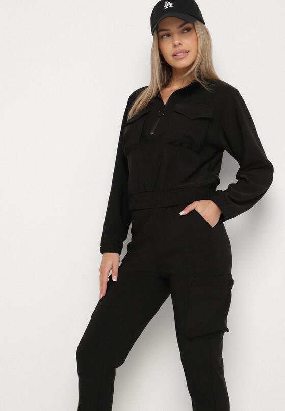 Czarny Komplet Dresowy w Stylu Cargo Bluza na Suwak i Joggery Sitene 5