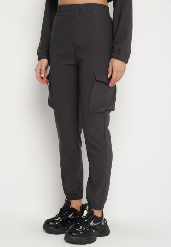 Ciemnoszary Komplet Dresowy w Stylu Cargo Bluza na Suwak i Joggery Sitene 4