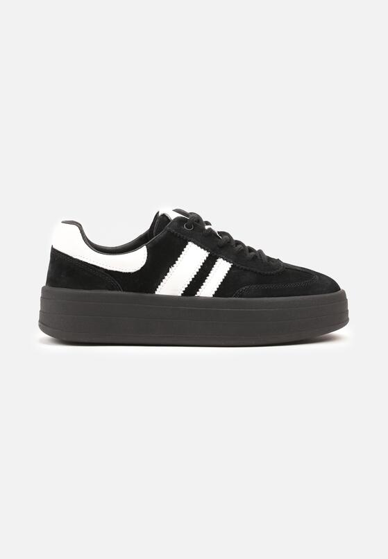 Czarne Zamszowe Sneakersy na Grubej Podeszwie z Paskami i Skórzaną Wkładką Felenne 4