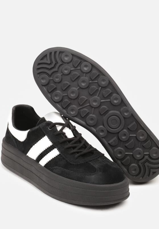 Czarne Zamszowe Sneakersy na Grubej Podeszwie z Paskami i Skórzaną Wkładką Felenne 6