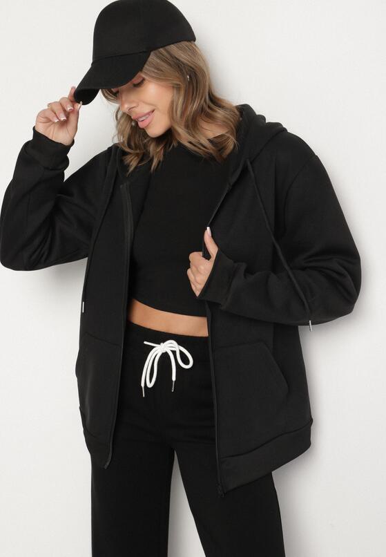 Czarna Rozpinana Bluza z Bawełną i Kapturem Typu Oversize Diosa 4