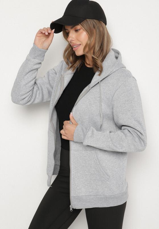 Szara Rozpinana Bluza z Bawełną i Kapturem Typu Oversize Diosa 4