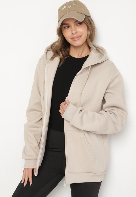 Beżowa Rozpinana Bluza z Bawełną i Kapturem Typu Oversize Diosa 2