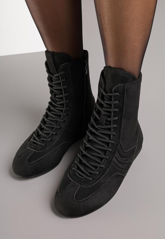 Czarne Sznurowane Sneakersy w Stylu Bokserskim Havanne 3