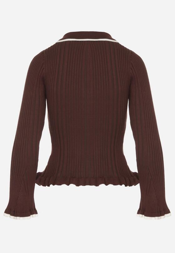 Brązowy Sweter z Wiskozą w Stylu Retro z Kołnierzykiem i Guzikami Sarrise 7