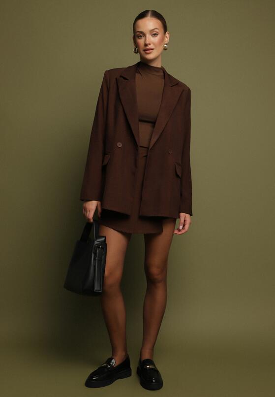 Brązowa Dwurzędowa Marynarka w Stylu Oversize Clazara 2