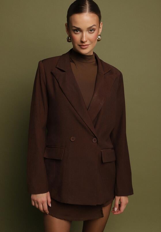 Brązowa Dwurzędowa Marynarka w Stylu Oversize Clazara 4