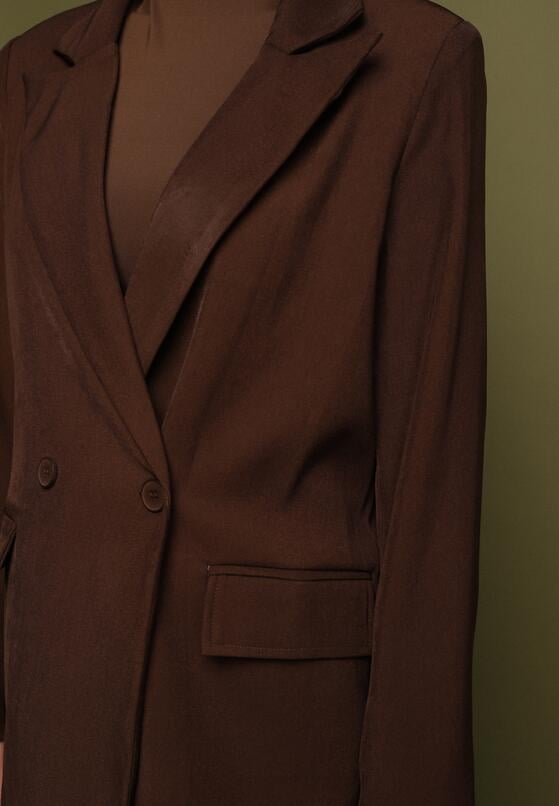 Brązowa Dwurzędowa Marynarka w Stylu Oversize Clazara 5