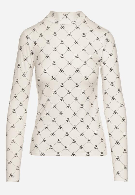 Biała Bawełniana Bluzka z Półgolfem Typu Longsleeve z Geometrycznym Wzorem Tilianna 6