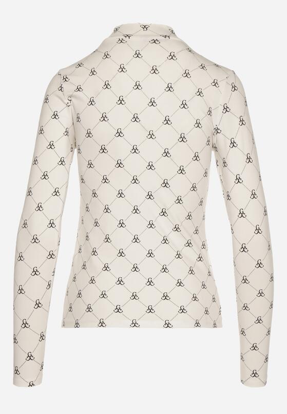 Biała Bawełniana Bluzka z Półgolfem Typu Longsleeve z Geometrycznym Wzorem Tilianna 7