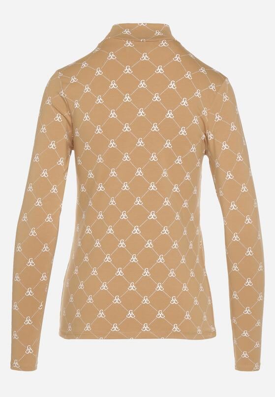 Beżowa Bawełniana Bluzka z Półgolfem Typu Longsleeve z Geometrycznym Wzorem Tilianna 7